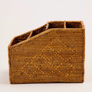 Woven rattan desk organiser office accessories for brochure <b>paper</b> holder magazine <b>file</b> baskets - Product Image 2