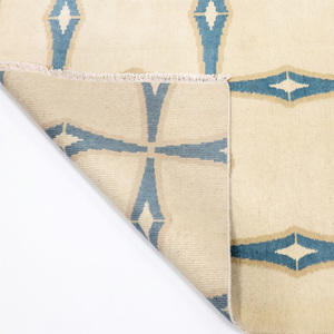 Alfombra de Lana Ecológica Azul Turquesa y Marfil con Diseño Geométrico de Rejilla y Motivo de Diamante y Estrella para Sala de Estar, Dormitorio e Interiores de Hotel - Product Image 5