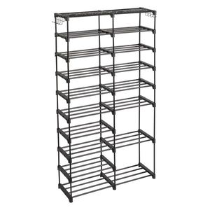 Scarpiera a doppia fila a 10 livelli in tessuto non tessuto con tubi in ferro 85,7*29,8*158 cm, nera, grande capacità, salvaspazio, con imbottitura in PP e finitura laccata - Product Image 4