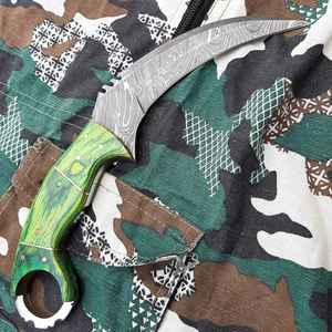 มีดล่าสัตว์เหล็กดามัสกัสคุณภาพสูง งานแฮนด์เมดสั่งทำพิเศษ ด้ามไม้ ขนาด 4 นิ้ว ขายดี - Product Image 6