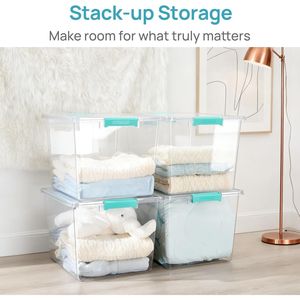 1 Confezione di Contenitori Trasparenti da 72 QT con Coperchi, 4 Contenitori Grandi Impilabili con Chiusura a Scatto, Scatole, Contenitori, Organizzatori per Vestiti - Product Image 2