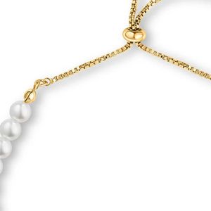 White Pearl Beaded <b>Adjustable</b> <b>Bracelet</b> with Gold Tone Letter Charm Detail Stylish Fashion Jewelry Accessory for Women Wedding - Product Image 5
