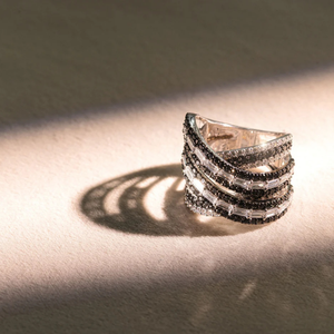 Bague unisexe en obsidienne luxe, diamant noir naturel, diamant noir taille brillant blanc, croix de diamants noirs, plaqué rhodium, argent sterling 925 - Product Image 5