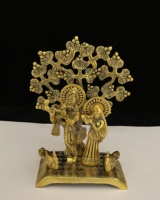 Nouvelle Statue de Radha Krishna fabriquée à la main en plaqué or avec conception d'arbre à l'arrière pour la décoration de la maison et les cadeaux