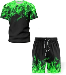 Ensemble t-shirt et short pour homme, imprimé noir fumé, col rond, séchage rapide, vêtements décontractés d'été, impression numérique, polyester tricoté - Product Image 3