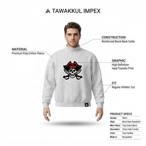 Sudadera Gris para Hombre con Cuello Alto, Estampado de Calavera Pirata, Estilo Casual, Corte Regular, para Otoño - Product Image 4