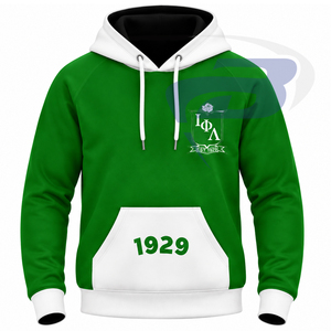Sudadera con Capucha Verde para Hombre de la Hermandad Iota Phi Lambda con Bolsillo Canguro Blanco, Sudadera Casual con Bloques de Color 1929 para Mujer, Sudadera con Capucha de Invierno - Product Image 1