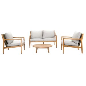 Ensemble de meubles de patio en bois d'acacia 4 pièces pour l'extérieur, résistant aux intempéries, gris et naturel - Comprend un canapé modulable et une table basse - Product Image 5