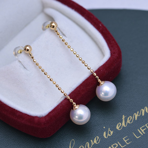 Pendientes Colgantes de Perlas Redondas Blancas de Agua Dulce de 9-10 mm, Plata S925 con Luz Intensa y Pequeñas Imperfecciones, Venta al por Mayor en Vivo - Product Image 1