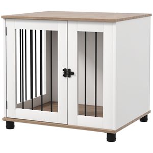Cuccia per Cani da Interno Stile Villa Classica con Porta Bloccabile per Cani di Piccola e Media Taglia, Finitura Noce - Product Image 1
