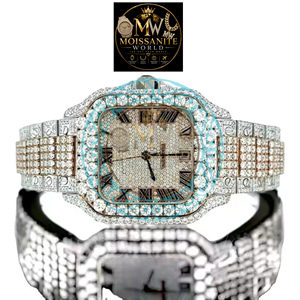 Women's Luxury Square Analog <b>Watch</b> <b>Iced</b> <b>Out</b> Moissanite Dial & Stainless Steel Band - Product Image 5