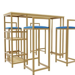 Set di 5 Pezzi Tavolo e Sedie da Bar con Struttura Dorata, Cuscino Multistrato in Spugna, Schienale e Sgabello - Arredamento di Lusso - Product Image 4