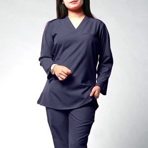 Women's Navy Blue Medical <b>Scrub</b> <b>Set</b> Long Sleeve V Neck Nursing Uniform Breathable Hospital Healthcare Workwear Custom OEM ODM - Product Image 4