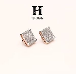 Boucles d'oreilles de luxe carrées en diamant, or blanc 14 carats, diamants de laboratoire VVS, micro-pavé de moissanite, style hip-hop - Product Image 2