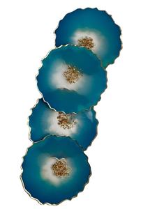 Dessous de verre en résine époxy au design unique pour la vaisselle et les articles décoratifs de cuisine avec papier doré et dessous de verre en résine de couleur bleu foncé - Product Image 6