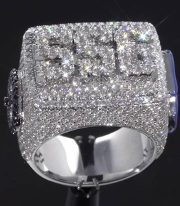 <b>Iced</b> Out Hip Hop Statement <b>Ring</b> Luxury Diamond Look Chunky Bling Fashion Jewelry Silver Shine <b>Ring</b> Gift - Product Image 4