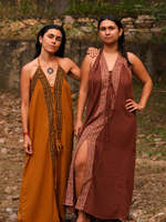 Robe Maxi Devi, robe Maxi Boho pour femme, robe d'été à imprimé ethnique Handblock, robe à col licou sans manches, caftan, bohème