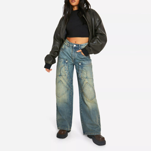 Hot Sale Slim Fit with Custom Logo Winter Season Flat Front Style Best Product Women's Oversized Jeans <b>Pants</b> - Product Image 2