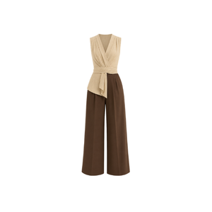 Women's <b>Red</b> Two-Piece Long Set with Zipper and Front Pocket Detail with Wide Long Pant Casual Breathable Spring/Summer Cored Set - Product Image 2