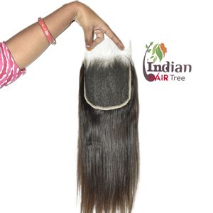 Extensiones de Cabello Humano Indio 100% de la Mejor Calidad, Cierre Liso Virgen de Color Natural, Doble Trama a Máquina, Cutícula Alineada, Venta al Por Mayor - Product Image 4