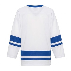 Camiseta de Hockey sobre Hielo Personalizada con Rayas Blancas y Azules, Cuello en V, Manga Larga, Transpirable, 100% Poliéster de Secado Rápido, Unisex para Adultos - Product Image 2