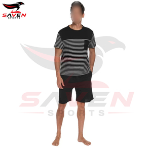 Breathable Athleisure Summer Short <b>Set</b>, <b>2</b> <b>Pieces</b> <b>Men</b>’s Striped Style Make Own Out Door Wear Comfortable Short Shirt <b>Sets</b> - Product Image 5
