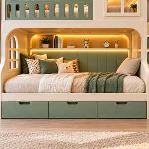 Modern Kids House Style <b>Bunk</b> <b>Bed</b> with Built In Storage Staircase LED Lighting Safety Guardrail Loft Sleeper Lower Double <b>Bed</b> - Product Image 3