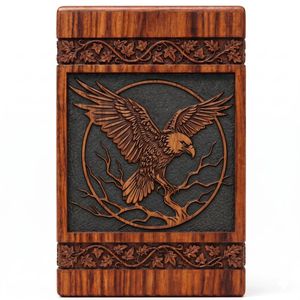 Wood Carved Cremation Urn <b>Memorial</b> <b>Keepsake</b> <b>Box</b> Decorative Tribute Case for Home Shrine - Product Image 1
