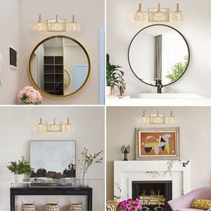 17\" Modern <b>Crystal</b> Bathroom Vanity <b>Light</b> Elegant Wall Mount Lighting with 3 Golden Wall Sconce Clear Glass <b>Shades</b> - Product Image 4
