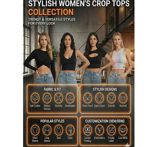 High Quality Wholesale Custom Logo Summer 100% Cotton Women's Cropped Short Sleeve Crop Top Quick Dry Breathable - Product Image 4