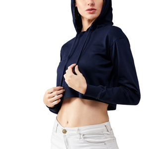 Haut à capuche court pour femme à prix abordable, style streetwear décontracté, épaules tombantes, respirant, écologique, tricoté - Product Image 4