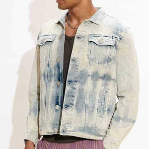 Men's Dip Dye Denim Puffer <b>Jacket</b> Regular Fit Stand Collar Zipper Closure Casual Autumn Hooded Windproof Cotton Front Logo - Product Image 1