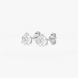 Pendientes de Diamante Cultivado en Laboratorio con Corte Brillante y Diseño Moderno, Tres Puntas, Oro de 14 Quilates, Baño de Rodio, Certificado IGI, Claridad VVS2 - Product Image 4
