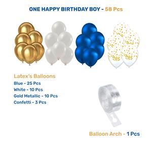 Kit de Décoration Joyeux Anniversaire ONE - Pack Combo 58 Pièces Bleu Or Blanc avec Ballons et Guirlande Lumineuse en Aluminium - Product Image 3