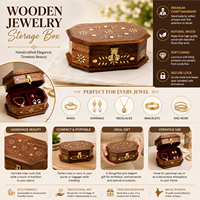 Boîte de rangement pour bijoux en bois |   Organisateur compact doublé de tissu doux |   Porte-bijoux pour bagues, colliers et boucles d'oreilles |   Cadeau artisanal indien fait main naturel