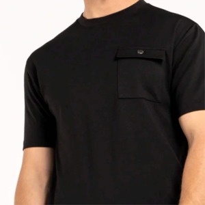T-shirt en coton noir pour homme, coupe ajustée, col rond, manches courtes, décontracté, couleur unie, jersey tricoté, teint uni, respirant - Product Image 3