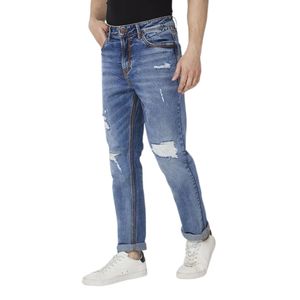 Custom Men's Distressed Ripped Denim <b>Jeans</b> Breathable Medium Wash Cotton Stretch Streetwear Casual Pants - Product Image 2