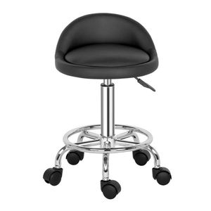 150kg Technician's Round Salon Stool with Small Backrest & Haha Feet Black Nylon Wheels Semi PU Leather-Haha Furniture - Product Image 1