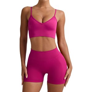 Wholesale Women Plus Size Solid Front Mid Waist Seamless Yoga Set Sports <b>Bra</b> Shorts Fitness Workout Activewear Stretch - Product Image 1