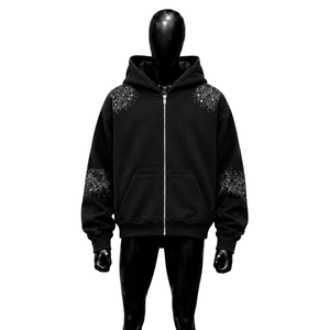 Black Rhinestone <b>Zip</b> Up Hoodie Oversized Streetwear Hoodie Unisex Full <b>Zip</b> <b>Hooded</b> Sweatshirt Casual Cotton Fashion Winter Wears - Product Image 1