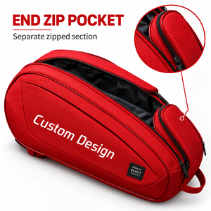Sac de sport pour raquette de squash rouge sur mesure avec section principale zippée à ouverture supérieure, panneau imprimé frontal et poche latérale de rangement - Product Image 4