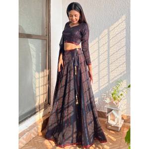 Black <b>Sequin</b> Georgette Party Wear Lehenga Choli for Evening - Product Image 5