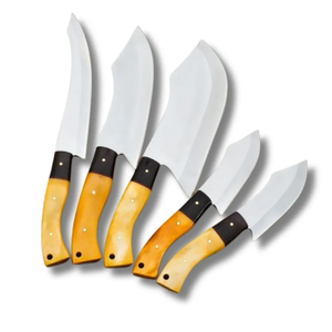 Ensemble de 5 couteaux de cuisine professionnels de luxe en acier inoxydable, lames faites à la main avec manche en bois - Product Image 1