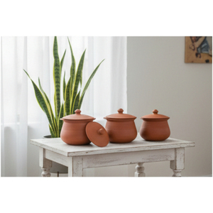 Juego de Recipientes de Barro Terracota Ecológicos de Nuevo Diseño (Juego de 3 con Tapas) - Product Image 1