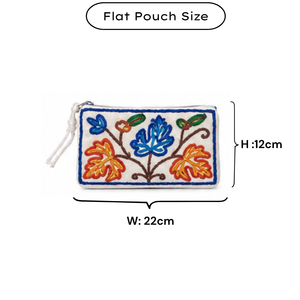 Kashmiri Handcrafted Cotton Flat <b>Pouch</b> Bridal Gift Floral Design <b>Zip</b> Closure Sustainable Washable Durable Aari Embroidery - Product Image 6