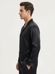 Chemise de nuit en satin de soie respirante pour homme, boutonnée, col rabattu, manches longues, style hip-hop, vêtements de nuit d'été - Product Image 3