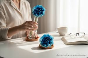 Fleurs de pivoine bleu foncé et bleu clair en bois de Sola 11 CM, tige en fibre de plante de Sesbania, aromathérapie artisanale - Product Image 3