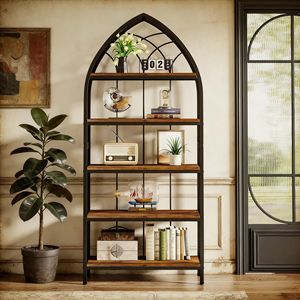 Industrial Curved 5-Tier Bookshelf Freestanding Display <b>Bookcase</b> - Product Image 4
