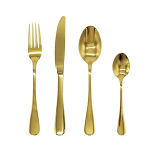 Ensemble de couverts de luxe en acier inoxydable, fourchette, cuillère, couteau, design élégant, finition miroir dorée, durable, réutilisable - Product Image 5