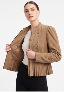 Blazer Bohème Vintage pour Femme en Cuir de Mouton Véritable Brodé de Perles, Coupe-Vent, Chauffant, Personnalisable, Idéal pour les Soirées - Product Image 4